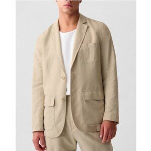 Gap Tan Linen Cotton 2-Button Single Breasted Blazer Sport Jacket Coat Size L